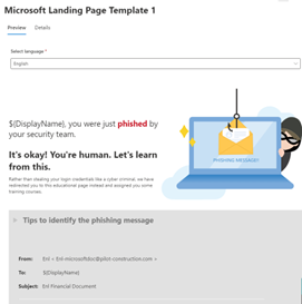 Landing pages Attack Simulation