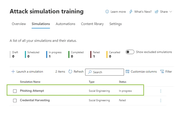 Attack simulation training